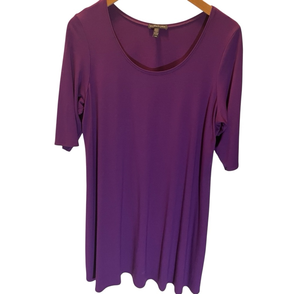 Eileen Fisher Vibrant Purple Swing Mini Dress Tunic size L Minimalist